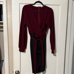 Grace Karin Burgundy and Black Long Sleeve Dress